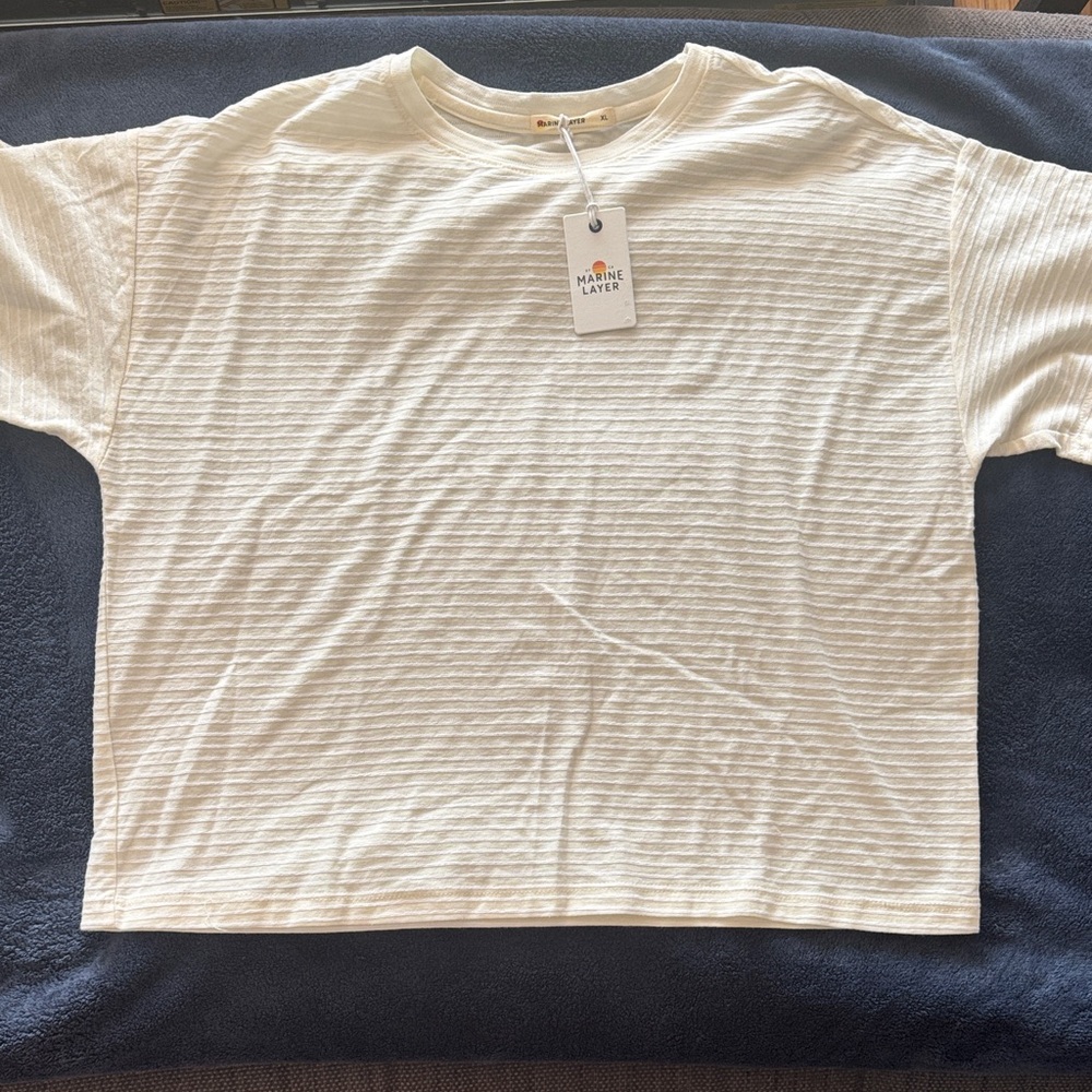 Marine Layer Cream Textured Short Sleeve Top